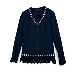 Vintage Y2K Fringe Jacket Jersey Knit Full Zip Black Pink Raffinalla SMALL